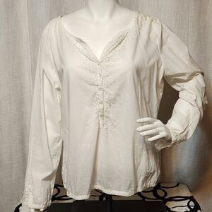 I E Relaxed White Cotton Peasant Boho Tunic Top XL